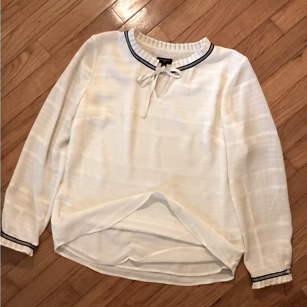 TALBOTS CAMISOLE LINED BLOUSE White striped pattern - navy & white braided trim